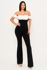 Symphony Jumpsuits - Satin And Techno Crepe Fabric Contrast Jumpsuit