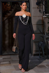 Symphony Jumpsuit - Off The Shoulder Contrast Trim Jumpsuit