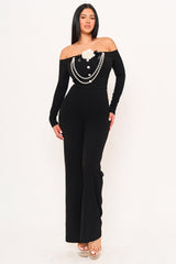 Symphony Jumpsuit - Off The Shoulder Contrast Trim Jumpsuit