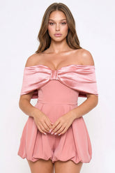Symphony Dress - Satin Large Bow Front Off The Shoulder Romper