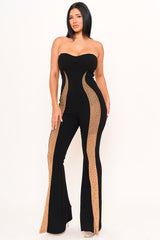 Symphony Jumpsuit - Gradation Rhinestone On Mesh Paneled Jumpsuit
