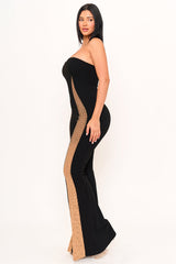 Symphony Jumpsuit - Gradation Rhinestone On Mesh Paneled Jumpsuit