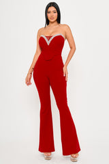 Symphony Jumpsuits- Rhinestone Tape Trim Around Bust Jumpsuit