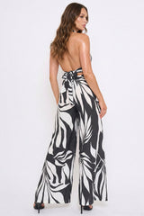 Symphony Dress - Tropical Leaf Print On Linen Jumpsuit