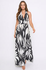 Symphony Dress - Tropical Leaf Print On Linen Jumpsuit