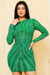 Symphony Dress - Animal Print Rhinestone Mesh Mini Dress