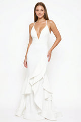 Layer Ruffle Train Detailed Maxi Dress