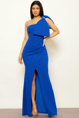 Symphony Dress - One Shoulder Oversized Bow On Sleeve Maxi Dress