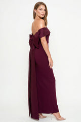 Symphony Dress - Contrast Fabric Off The Shoulder Maxi Dress