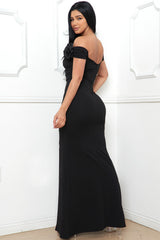 Symphony Dress - Flower On Sleeve Off The Shoulder Maxi Dress