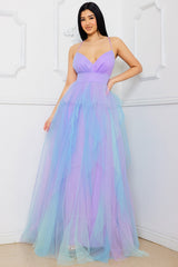 Symphony Dress - Two Tone Mesh Ruffle Maxi Dress