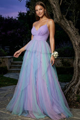 Two Tone Mesh Ruffle Maxi Dress