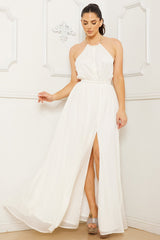 Symphony Dress - Halter Surplice With Chain Necklace Maxi Dress