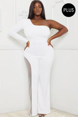 Symphony Jumpsuit - Rhinestone On Mesh One Shoulder Plus Size Night Out Jumpsuit