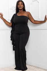 Symphony Jumpsuit - Ruffle Side One Shoulder Plus Size Night Out Jumpsuit