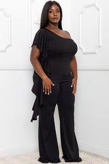 Symphony Jumpsuit - Ruffle Side One Shoulder Plus Size Night Out Jumpsuit