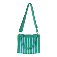 Aqua and Green Striped Structured Mini Tote