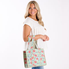 Mini Mint Floral Quilted Tote Bag