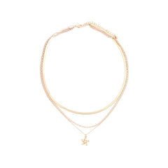 Pink Beaded Flower 3-Layer Gold Necklace