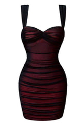 Black and Red Ruched Tight Dress