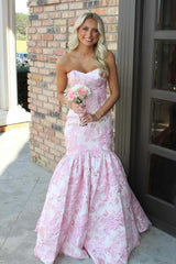 Blue Floral Jacquard Mermaid Long Prom Dress