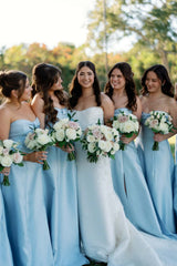 Black Satin Knot A-line Long Bridesmaid Dress
