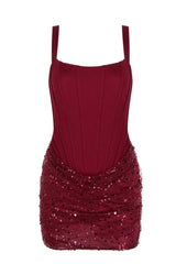 Black Sequin Ruched Tight Mini Dress