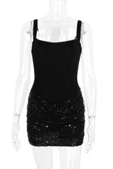 Black Sequin Ruched Tight Mini Dress