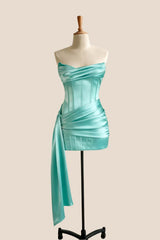 Aqua Corset Tight Dress with Train