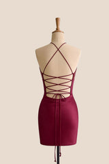 Burgundy Halter Beaded Fitted Short Dress