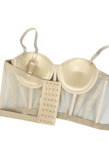 Apricot Yellow Rhinestone Mesh Corset Top