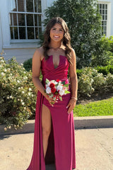 Blue Cutout Ruched Slit Formal Dress