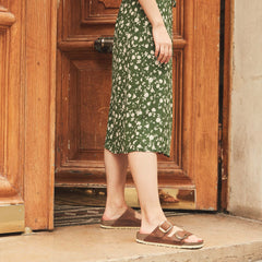 Women's Arizona Leather Big Buckle Sandals in Cognac