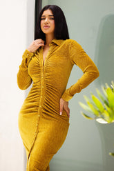 Symphony Dress - Textured Fabric Button Up Front Midi Shirt Dress