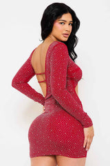Rhinestone Cutout Waist Mini Dress