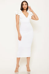 Ruffle Detail Shoulder Midi Dress