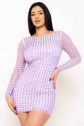 Square Rhinestone Long Sleeve Mini Dress