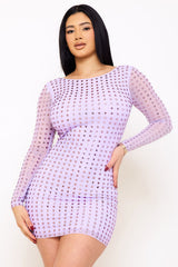 Symphony Dress - Square Rhinestone Long Sleeve Mini Dress