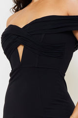 Mesh With Techno Crepe Midi Dress