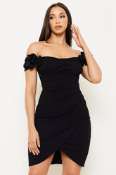 Symphony Dress - Applique Flower Off The Shoulder Mini Dress