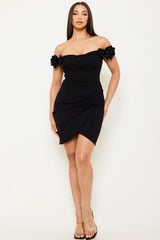 Symphony Dress - Applique Flower Off The Shoulder Mini Dress