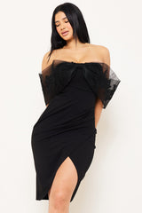 Symphony Dress - Embroidered Lace Applique Flower Mesh Midi Dress