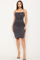 Square Rhinestone On Shiny Mini Dress