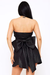 Symphony Dress - Bonded Shiny Knit Large Bow Accent Mini Dress