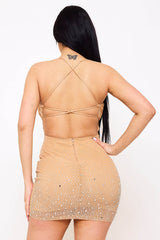 Symphony Dress - Radient Rhinestone Pattern On Power Mesh Mini Dress