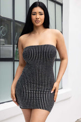 Symphony Dress - Rhinestone On Power Mesh Tube Top Mini Dress