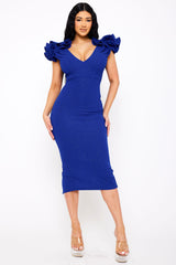 Glitter Ruffle Shoulders Midi Dress
