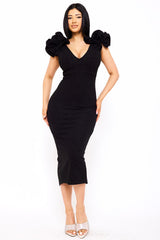 Glitter Ruffle Shoulders Midi Dress