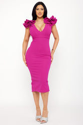 Symphony Dress - Glitter Ruffle Shoulders Midi Dress