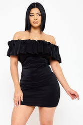 Symphony Dress - Ruffle Metallic Tricot Off The Shoulder Mini Dress